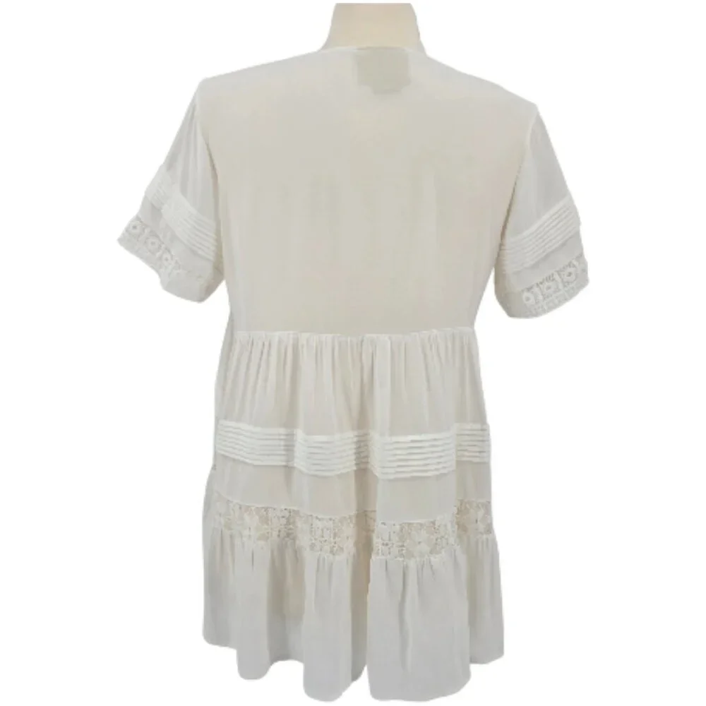 Anthropologie | Maeve White Tiered Crochet Lace Tiered Blouse Small - Picture 3 of 4